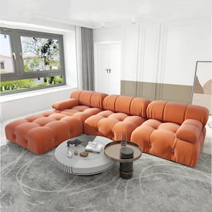 Wood 104 in. Flared Arm 4-Piece Velvet L-Shaped Sectional Sofa in Orange