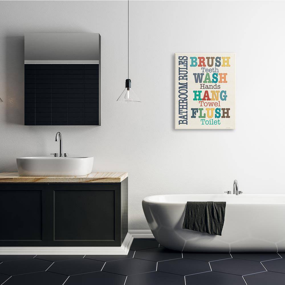 Colorful Typography Bathroom Rules Canvas Wall Art, 24 x 30