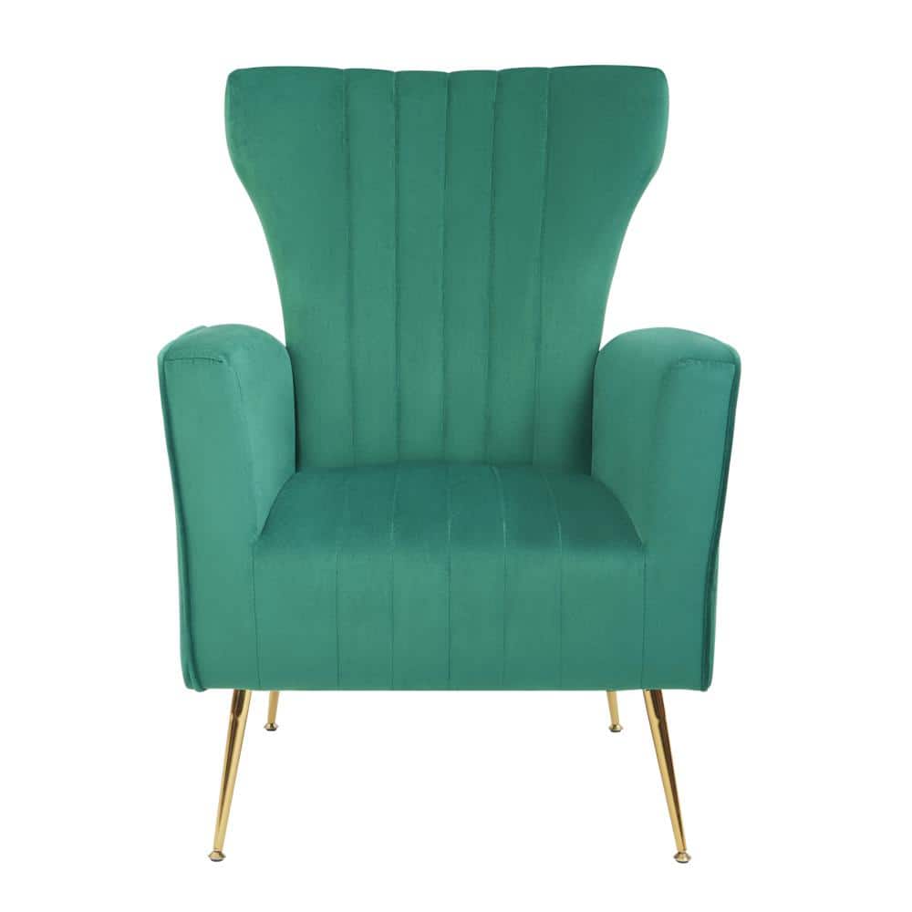 Green Metal Frame Modern Gold Leg Arm Accent Chair With Velvet Upholstery
