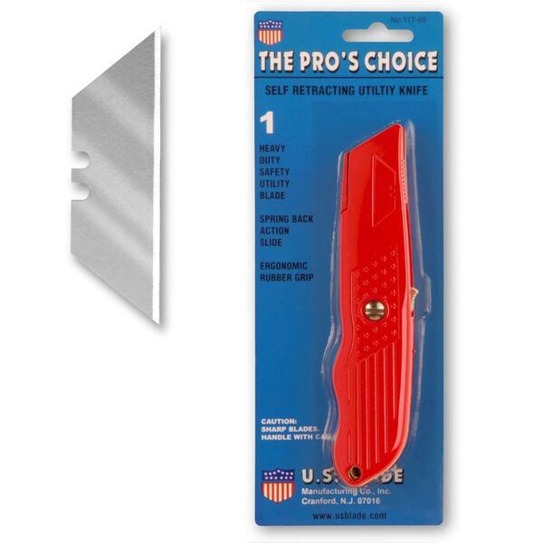 U.S. BLADE Self Retracting Heavy Duty Utility Knife with 3 Blades Carded (set of 3)