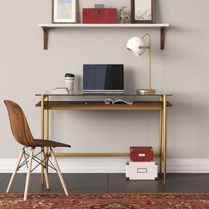 Sims 22 in. Brass Desk Lamp with White Shade