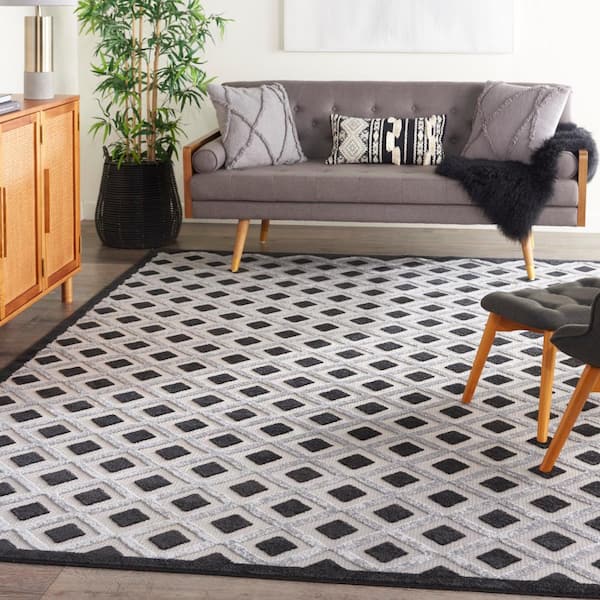 Aloha Black White 12 ft. x 15 ft. Geometric Contemporary Indoor/Outdoor Patio Area Rug