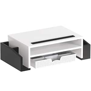 Black and White Useful Desk Top Organizer, Desk Monitor Stand Riser for Office Gaming Room with Adjustable Organizer