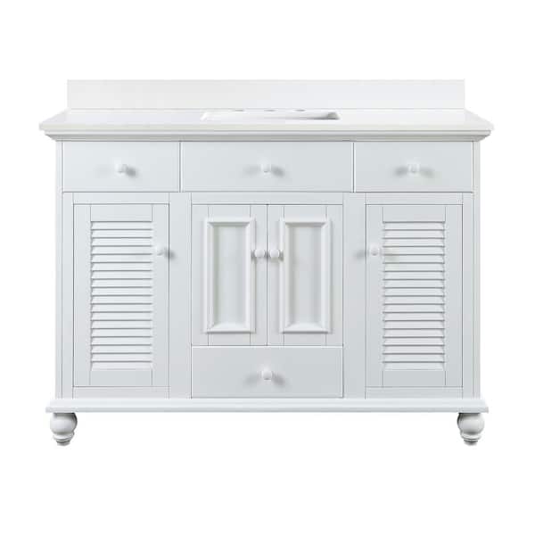 Home Decorators Collection Cottage 49 in. W x 22 in. D x 34.78 in. H Single Basin Freestanding Bath Vanity in White with White Quartz Top