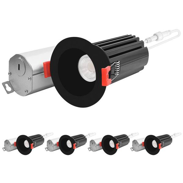 LUXRITE 2 in. LED Recessed Light J-Box 15 Watt 5 Color Selectable 2700K-5000K 1000 Lumens Dimmable Wet Rated Black (4 Pack)