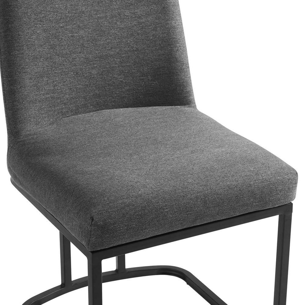 High Charcoal Gray Upholstered Dining Chair with Stainless Steel Base