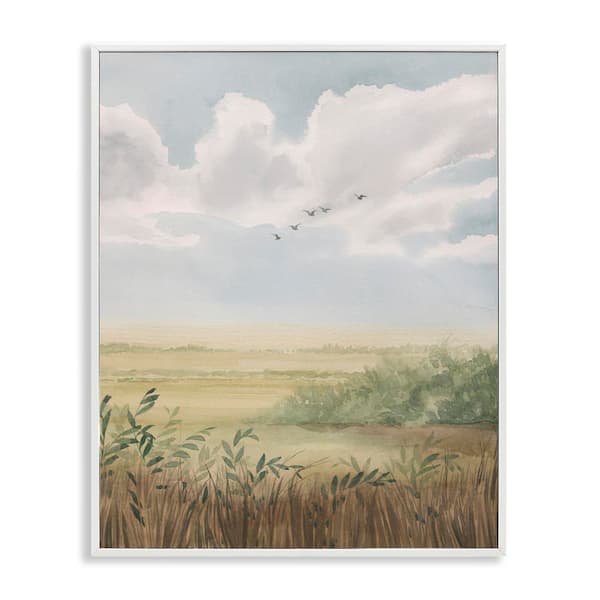 Stupell Industries Birds Flying over Countryside by Grace Popp White Framed Nature Giclee Art Print 20 in. x 16 in.