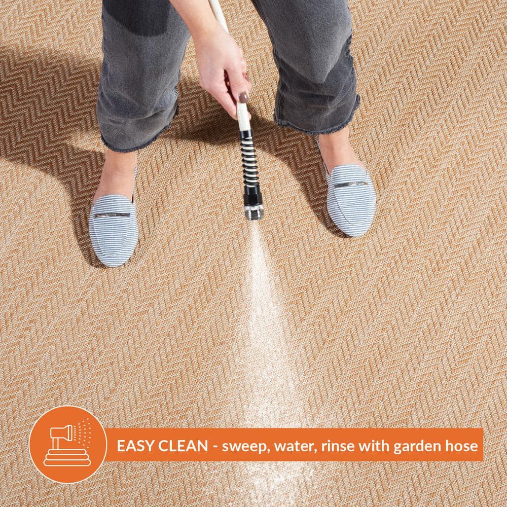 Beige and Green Synthetic Reversible Indoor/Outdoor Runner Rug