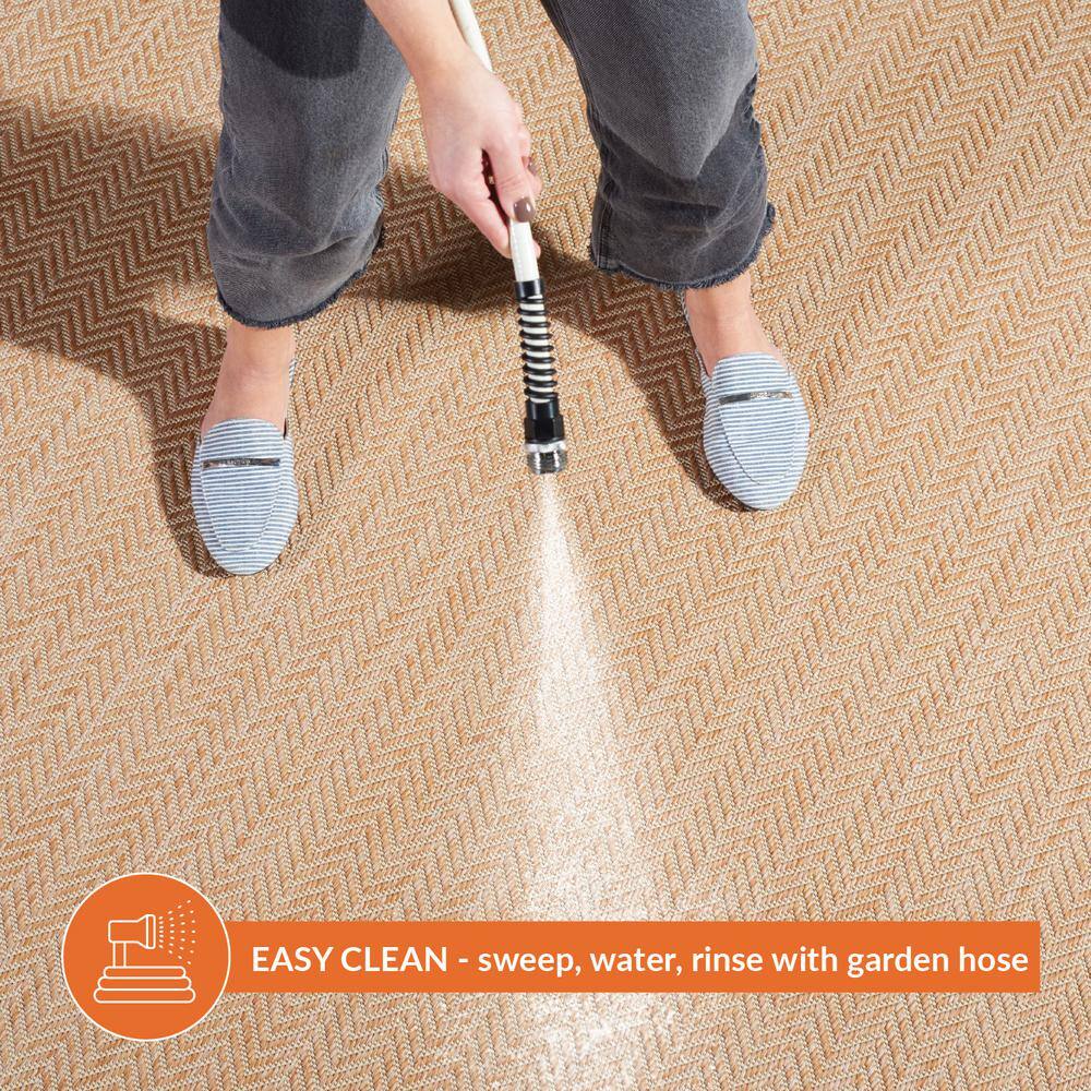 Green and Bone Geometric Synthetic Outdoor Area Rug