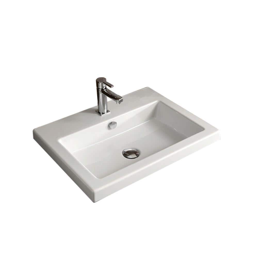Tecla CAN01011-Three Hole Cangas Rectangular Ceramic Self Rimming/Wall  Mounted Sink, White 並行輸入品