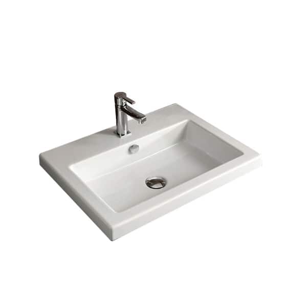 Cangas Drop-In Ceramic Bathroom Sink in White