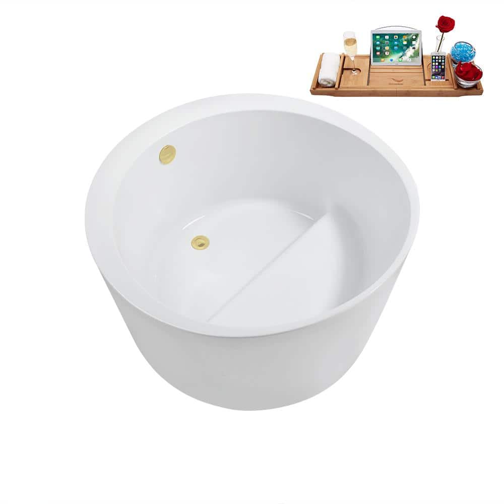 43.3'' Round Glossy White Acrylic Freestanding Soaking Bathtub