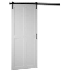 Chevron 36 in. x 84 in. White Finished Wood Sliding Barn Door with Hardware Kit