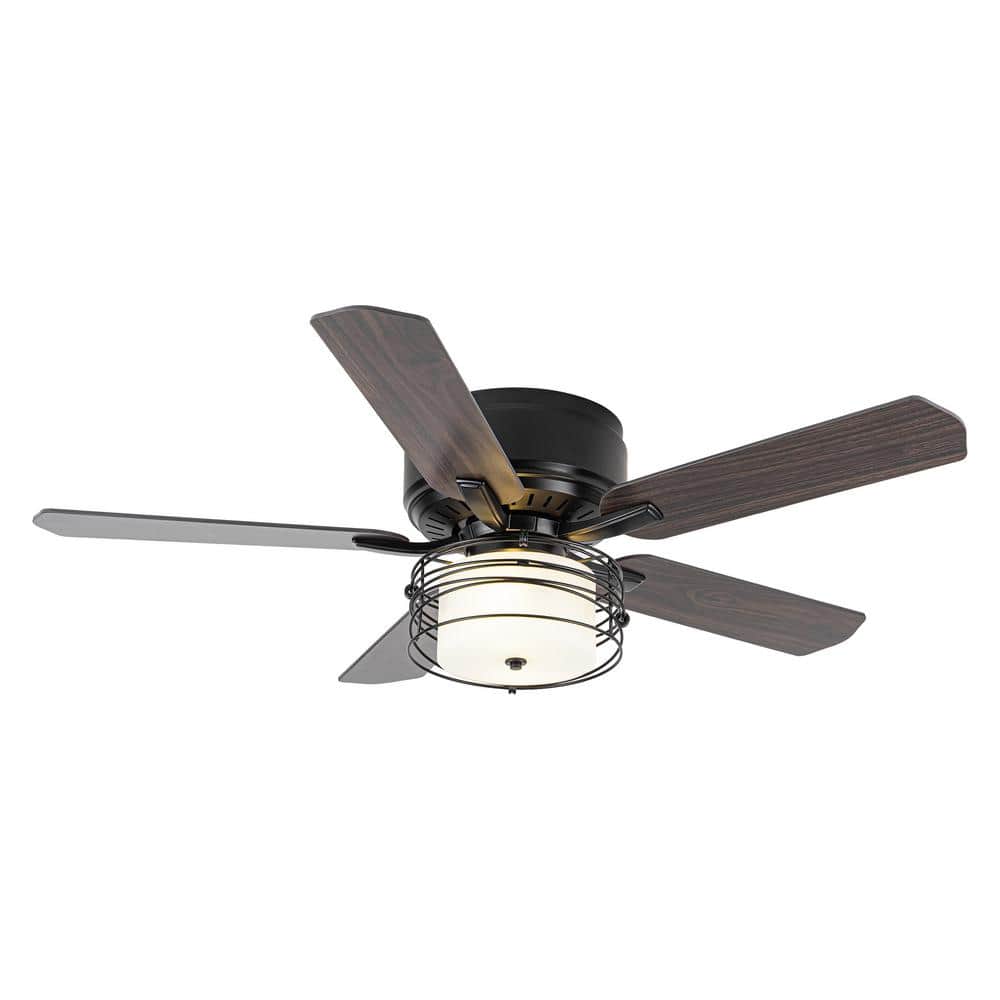 48 in. Indoor Low Profile Matte Black Cage Ceiling Fan with Light Kit and Remote Control