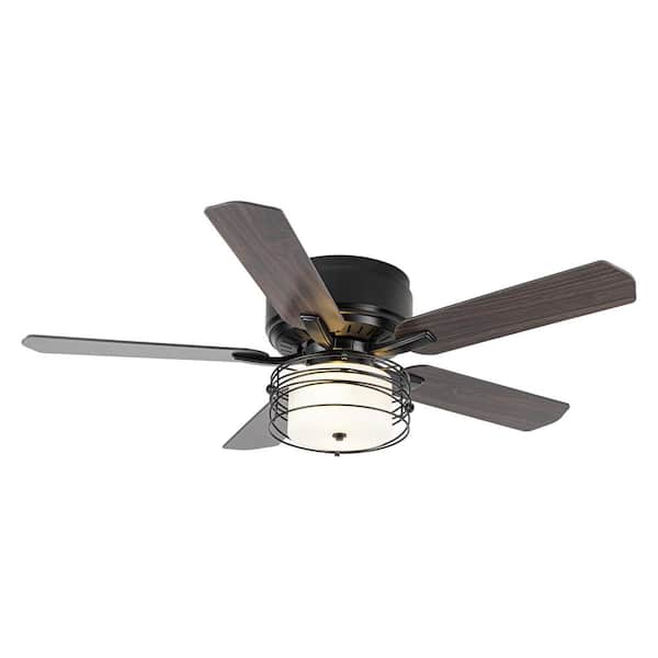 Parrot Uncle 48 in. Indoor Low Profile Matte Black Cage Ceiling Fan with Light Kit and Remote Control