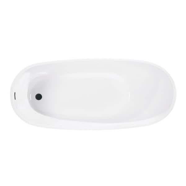 Aqua Eden 63 in. x 29 in. Acrylic Flatbottom Freestanding Soaking Bathtub in White/Matte Black with Drain