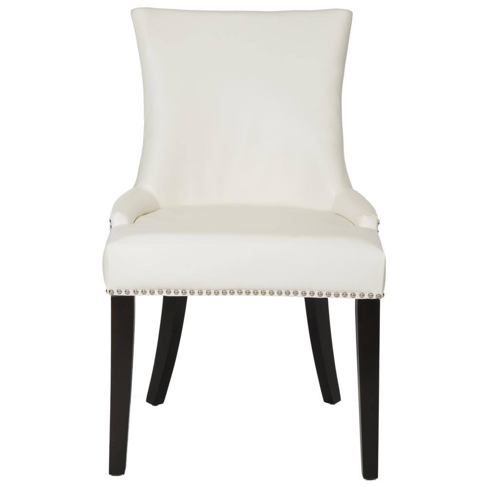 Elegant White Leather Upholstered Side Chair with Birch Wood Legs