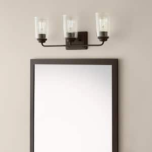 Evangeline 23 in. 3-Light Modern Bronze Farmhouse Bathroom Vanity Light with Clear Seeded Glass Shades