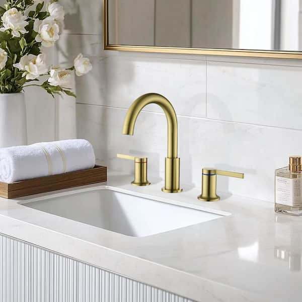 8 in. Widespread Double Handle Bathroom Faucet in Gold