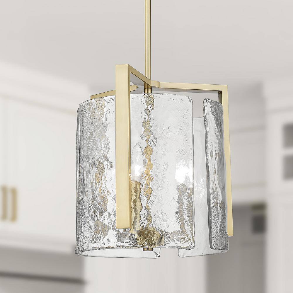 Aenon Brushed Champagne Bronze 3-Light Pendant with Hammered Glass