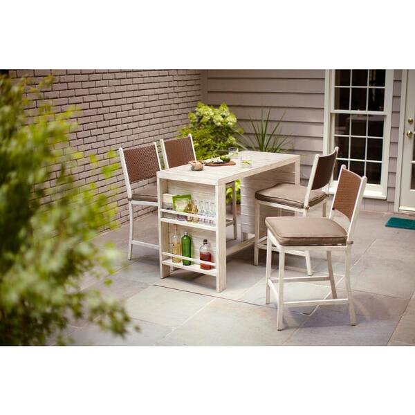 Hampton Bay Shoreway Coastal 5-Piece Patio Bar Set with Taupe Cushions-DISCONTINUED