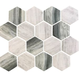 Gray Beige 10.2 in. x 11.7 in. Hexagon Matte Finished Glass Mosaic Tile (8.29 sq. ft./Case)