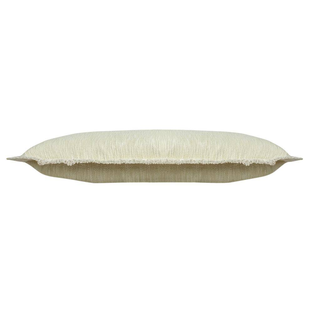 Yellow and White Cotton Rectangular Lumbar Throw Pillow with Fringe