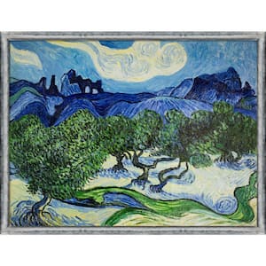 Olive Trees with the Alpilles by Vincent Van Gogh Piccino Luminoso Framed Oil Painting Art Print 32.5 in. x 42.5 in.