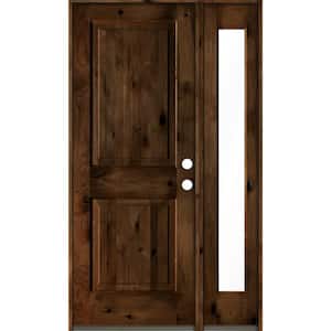 46 in. x 80 in. knotty alder Left-Hand/Inswing Clear Glass Provincial Stain Square Top Wood Prehung Front Door w/RFSL