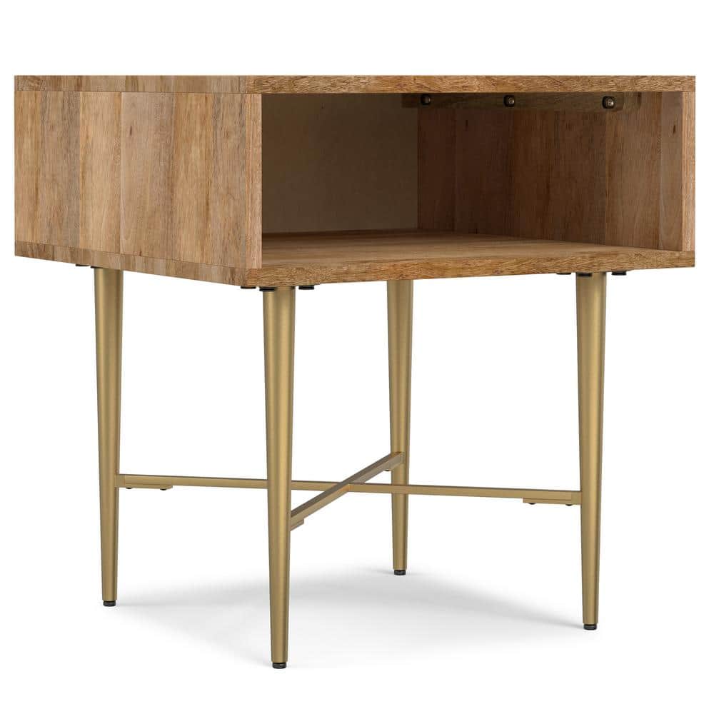 Natural Mango Wood and Gold Metal Square End Table with Storage