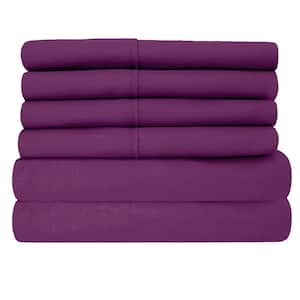 Super-Soft 1600 Series Double-Brushed 6-Piece Egg Plant Microfiber Queen Bed Sheets Set