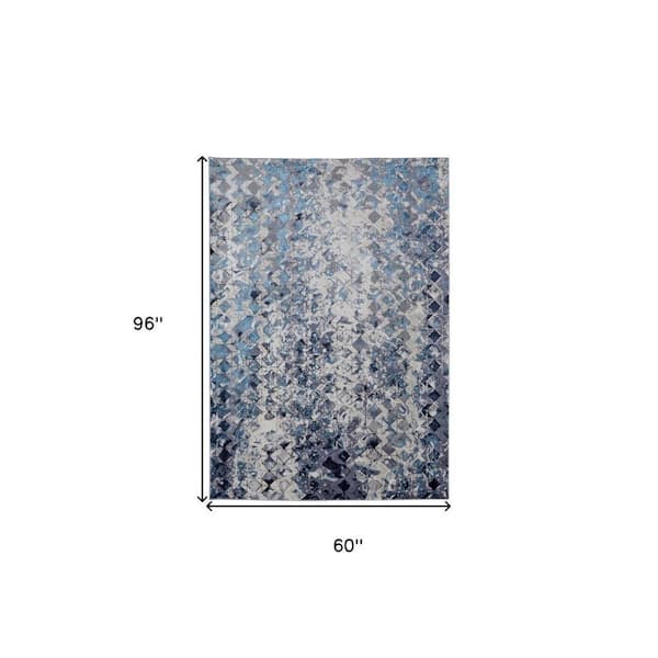 2 ft. x 8 ft. Blue, Ivory Geometric Area Rug