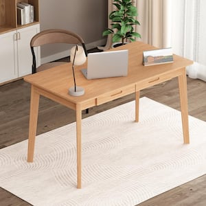 47.2 in. W-21.7 in D-29.5 in H Rectangular Light Wood Color MDF Computer Desk with 2 Drawers