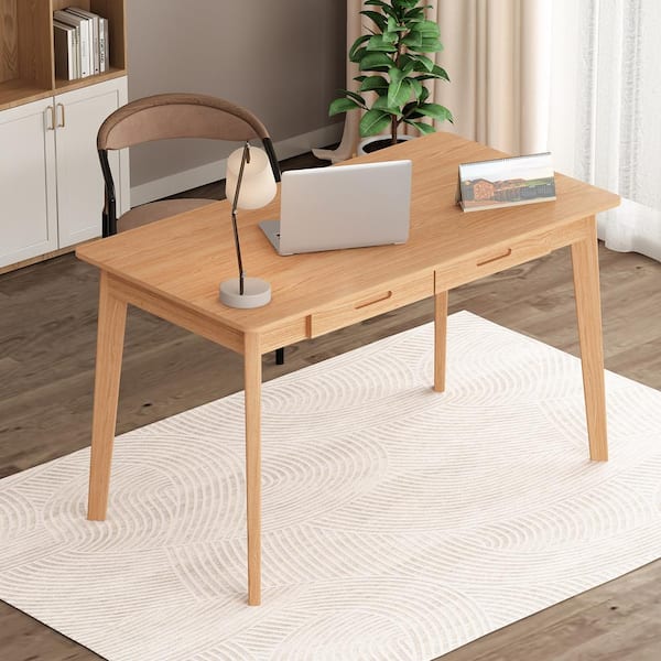 FUFU&GAGA 47.2 in. W-21.7 in D-29.5 in H Rectangular Light Wood Color MDF Computer Desk with 2 Drawers