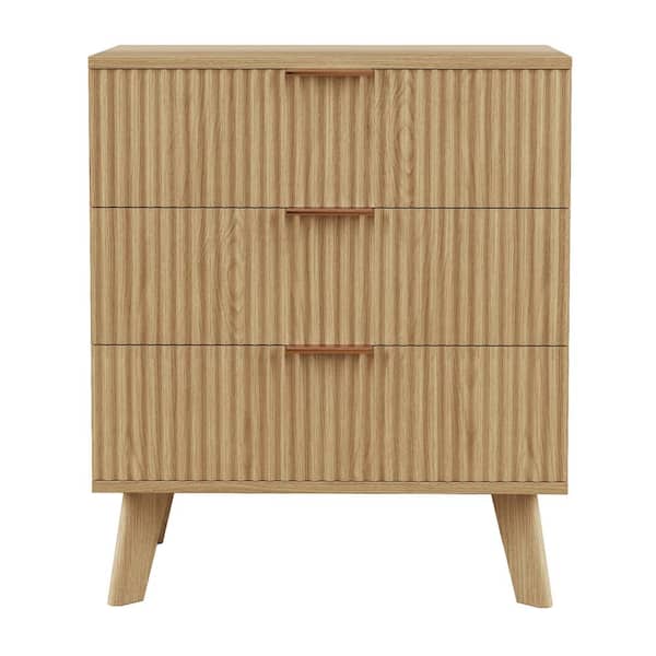 ATHMILE 3-Drawer Modern Nightstand, Natural