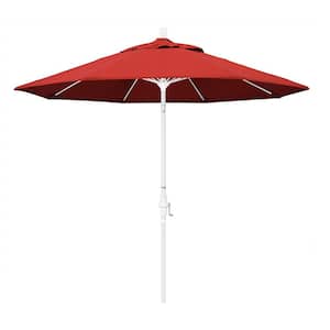 9 ft. Fiberglass Market Collar Tilt M White Patio Umbrella in Red Olefin