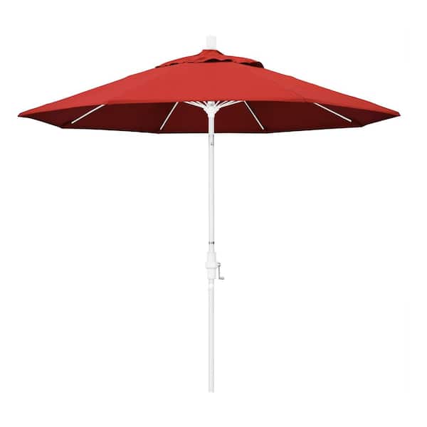 California Umbrella 9 ft. Fiberglass Market Collar Tilt M White Patio Umbrella in Red Olefin