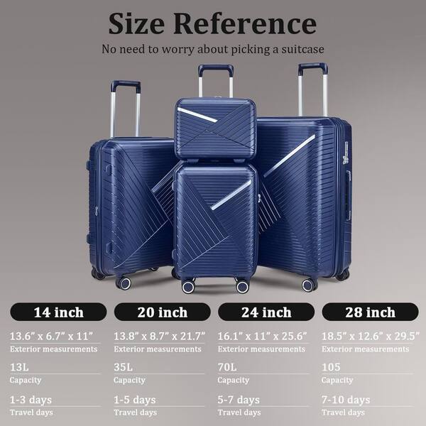 LIVACA 4-Piece Navy Blue Expandable Lightweight Polypropylene
