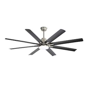 66 in. Indoor Large Ceiling Fan With Dimmable Led Light 8 ABS Blades Integrated LED in Nickel