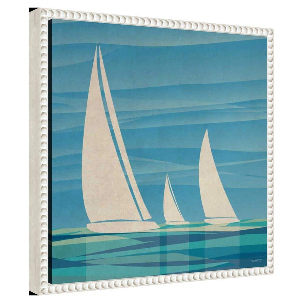 Teal Nautical Sailboat Canvas Print with Beaded Frame