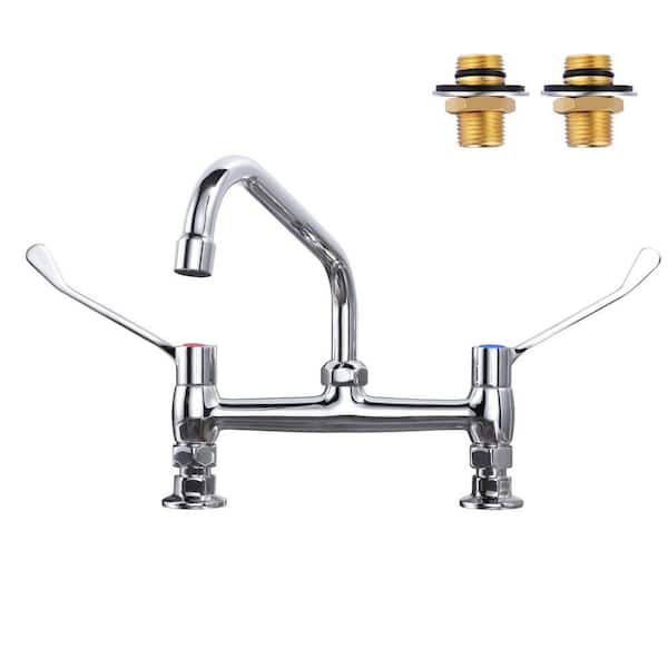 Double-Handle Deck Mounted Standard Kitchen Faucet With 8 Inch Swivel Spout in Polished Chrome