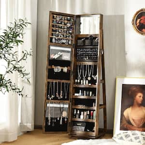 360° Rotatable Jewelry Cabinet Armoire 2-in-1 Lockable Mirrored Coffee