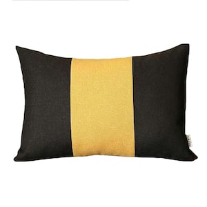 Boho-Chic Handcrafted Jacquard Black And Yellow 12 in. x 20 in. Lumbar Solid Throw Pillow Cover
