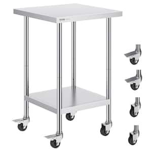 24 x 24 x 38 in. Stainless Steel Kitchen Prep Table 700 lbs. Load Capacity 3 Adjustable Height Level Worktable