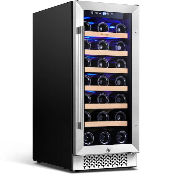 Yeego 15 in. Single Zone 33-Bottles Built-In Wine Cooler Refrigerator Upgrad Compressor Reversible Tempered Door w/Safety Lock