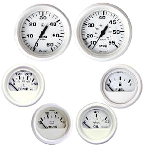 Dress White Inboard 6-Gauge Boxed Set - Speedometer/Tachometer/Fuel Level/Voltmeter/Water Temp/Oil PSI