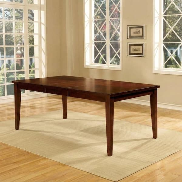 Beverly Grace Transitional Dark Cherry Solid Wood and Wood Veneer 18 in. Expandable Leaf 4 Leg Base Dining Table Seats 8