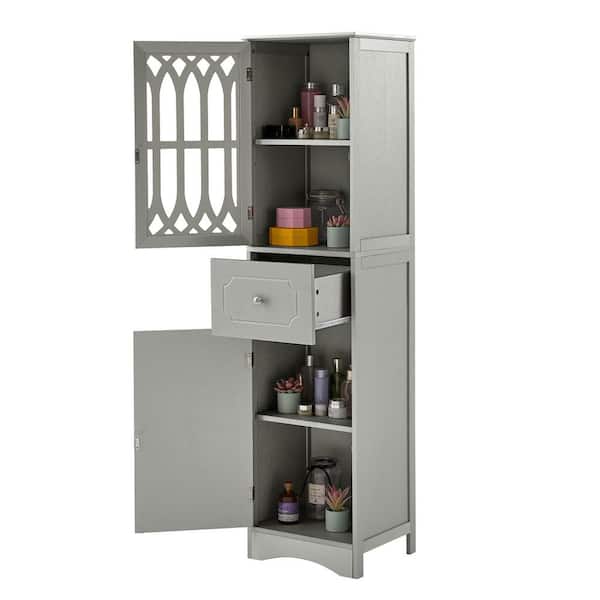 URTR Gray Storage Cabinet with 2 Doors &1 Drawer, Tall Bathroom Cabinet  with Adjustable Shelf, Narrow Floor Storage Cabinet T-02106-G - The Home  Depot