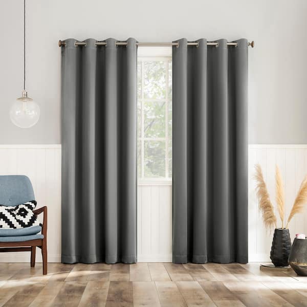 No. 918 Brandon Magnetic Closure Gray Polyester 54 in. W x 84 in. L Grommet Room Darkening Curtain (Double Panel)