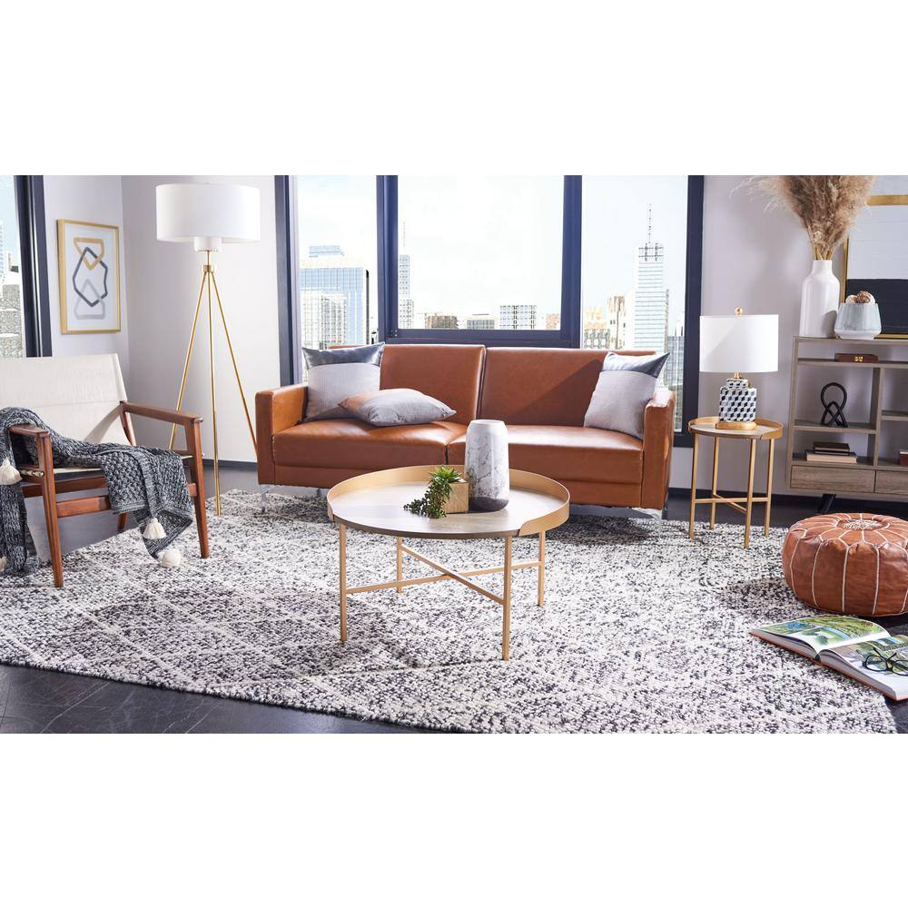 Prague Round Light Grey Oak and Gold Coffee Table